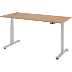 bümö elektrisch höhenverstellbarer Schreibtisch 180x80 cm in Nussbaum, Gestell in silber - Stehschreibtisch höhenverstellbar mit Memory-Steuerung,