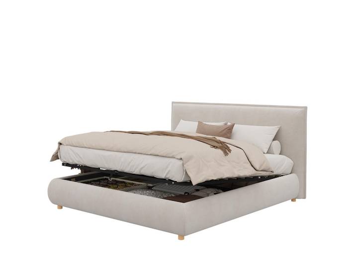 Stilvora Polsterbett 180/200 cm in Creme Samt mit Bettkasten und Lattenrost, 180x200 cm, Schlafzimmer, Betten, Polsterbetten