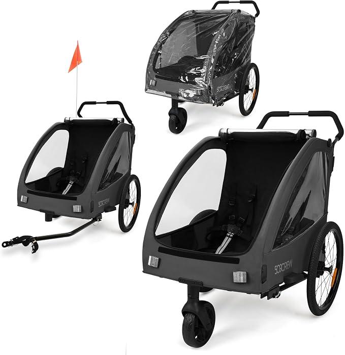 Fahrradanhänger II, Mehrzweck-Fahrradanhänger für Kinder ab 6 Monaten, für Haustiere, für Gepäck, umbaubar zum 3-Rad-Bollerwagen, max. Zuladung 50 kg, inklusive Regenschutz