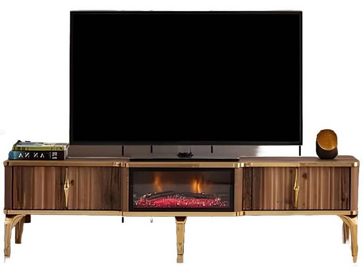 Xlmoebel TV-Board Luxuriöses TV-Möbel im Kaminsims-Stil aus braunem Holz (Sideboard, 1 St., TV-Sideboard), Hergestellt in Europa