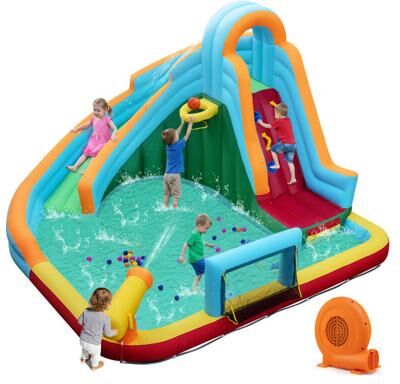 Costway 6-in-1 Inflatable Water Slide Park with 750W Blower for Yard