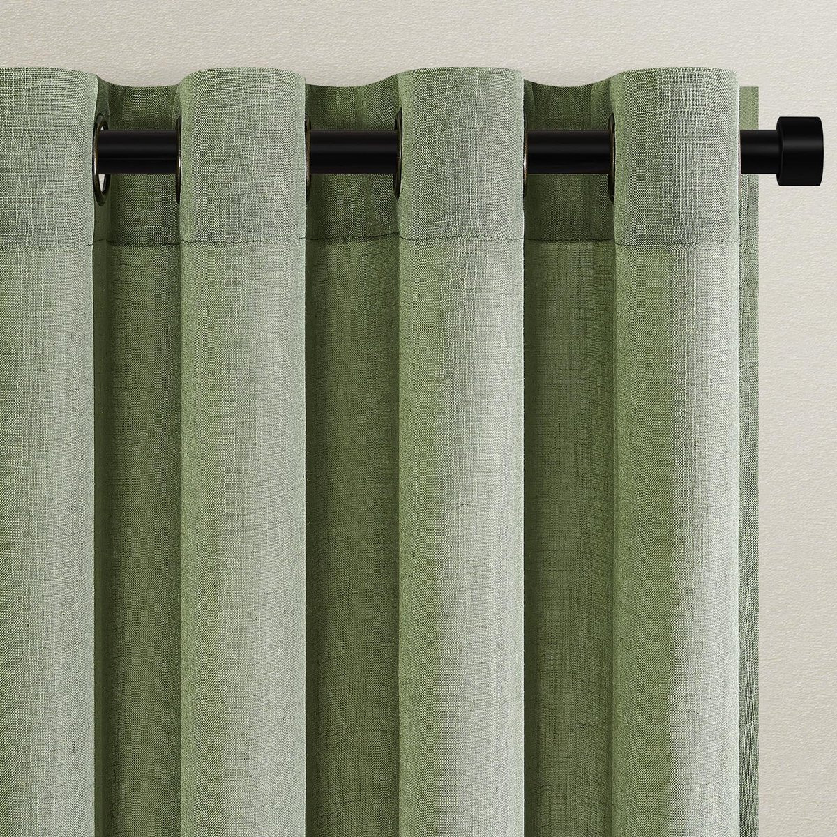 Ibenzoa Gordijnen set met oogjes in linnenlook, half-transparant, saliegroen