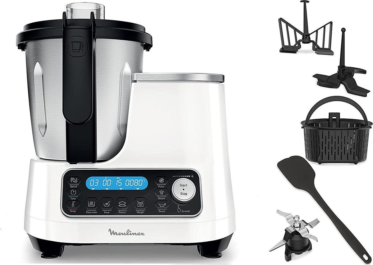 Moulinex HF4521, 3,6 l, Dessert, Soße, Suppe, Dampf, Schwarz, Weiß, Touchsteuerung, Edelstahl, Kunststoff