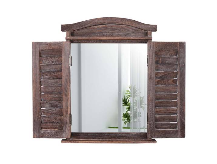 WANDSPIEGEL MIT FENSTERLÄDEN Dunkelbraun