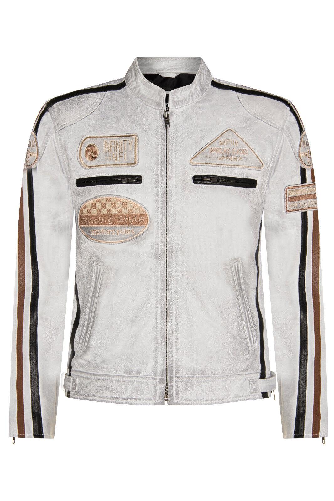 Leder-Racing-Biker-Motorradjacke mit Reißverschluss
