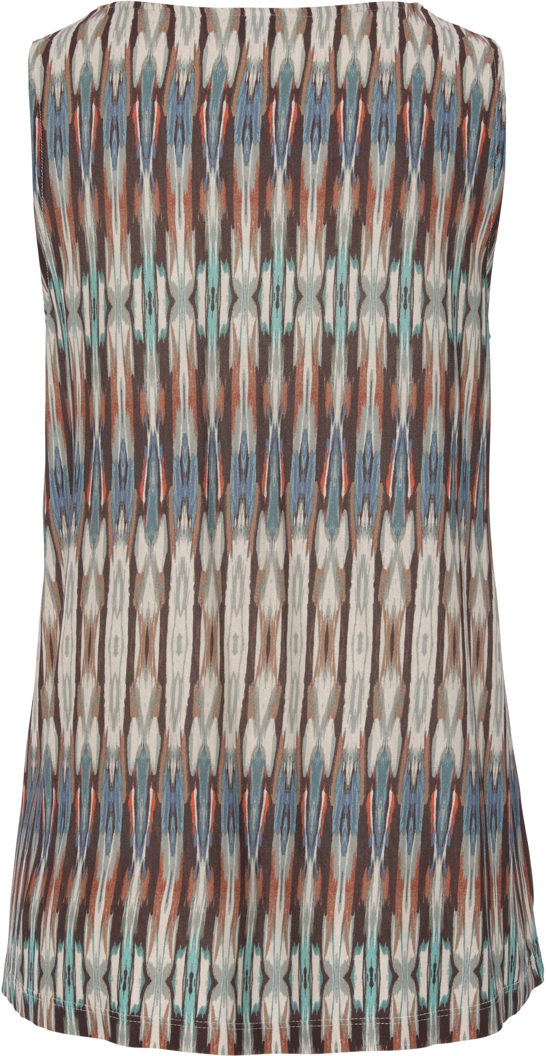 Trägertop VIVANCE "mit Ethnoprint und tiefem V-Ausschnitt", Damen, Gr. 40/42, bunt (bunt bedruckt), Jersey, Obermaterial: 100% Viskose, bedruckt, figurumspielend hüftlang, V-Ausschnitt, Tops Trägertop, leichtes Jerseytop mit breiten Trägern, lockeres Träg