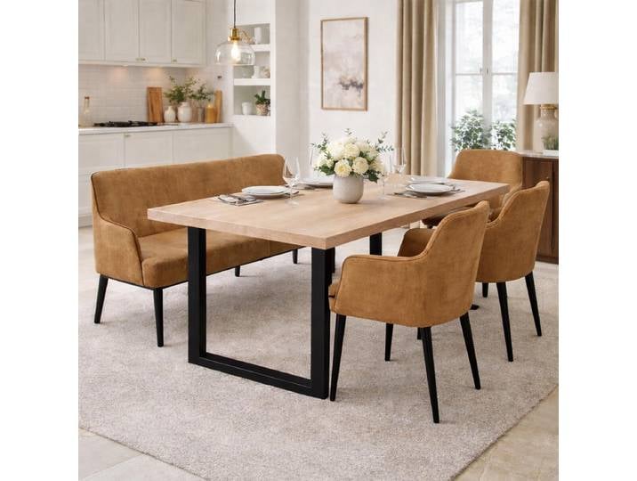 Esstisch massive Wildeiche 180x90cm White Washed mit U-Gestell - gerade Kante