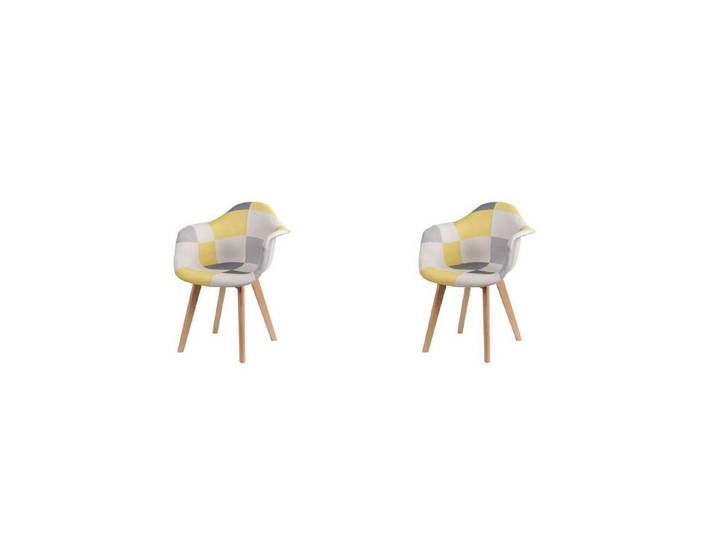 LuxusKollektion Esszimmerstuhl Sessel Design Esszimmer Patchwork Armlehnen Buchenholz 2 Stühle Gelb