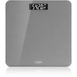 MyBeo Personenwaage, digitale Waage für Personen, große Trittfläche aus 6mm Sicherheitsglas, grau