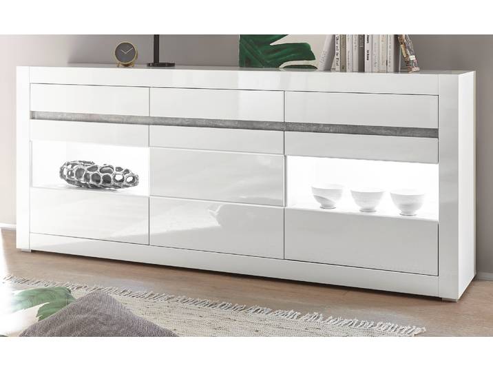 Sideboard \ Nobile\ in weiß Hochglanz grau Kommode 217 x 90 cm