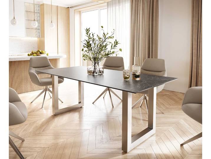 Table à manger Edge 200x100 céramique Laminam® nero greco gris inox large