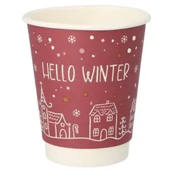 500 Trinkbecher, Pappe 0,2 l Ø 8 cm · 9,3 cm rot `Hello Winter` doppelwandig