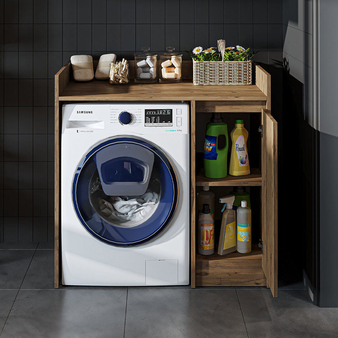 Ebern Designs Derin Washing Machine Cabinet with Cupboard, 100 cm Oak 99cm H X 100cm W X 60cm D