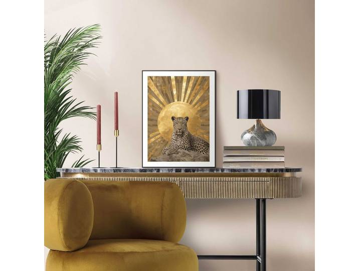 Bild mit Rahmen REINDERS Königlicher Leopard , farbe bild(er): gold, Bilder, B/H/T: 30cm x 40cm x 1,6cm, Tiere, 1 Stk., MDF, Bild mit Rahmen, Wohnzimmer - Gold - MDF - Tiere - 30x40 cm, B:30cm H:40cm T:1,6cm