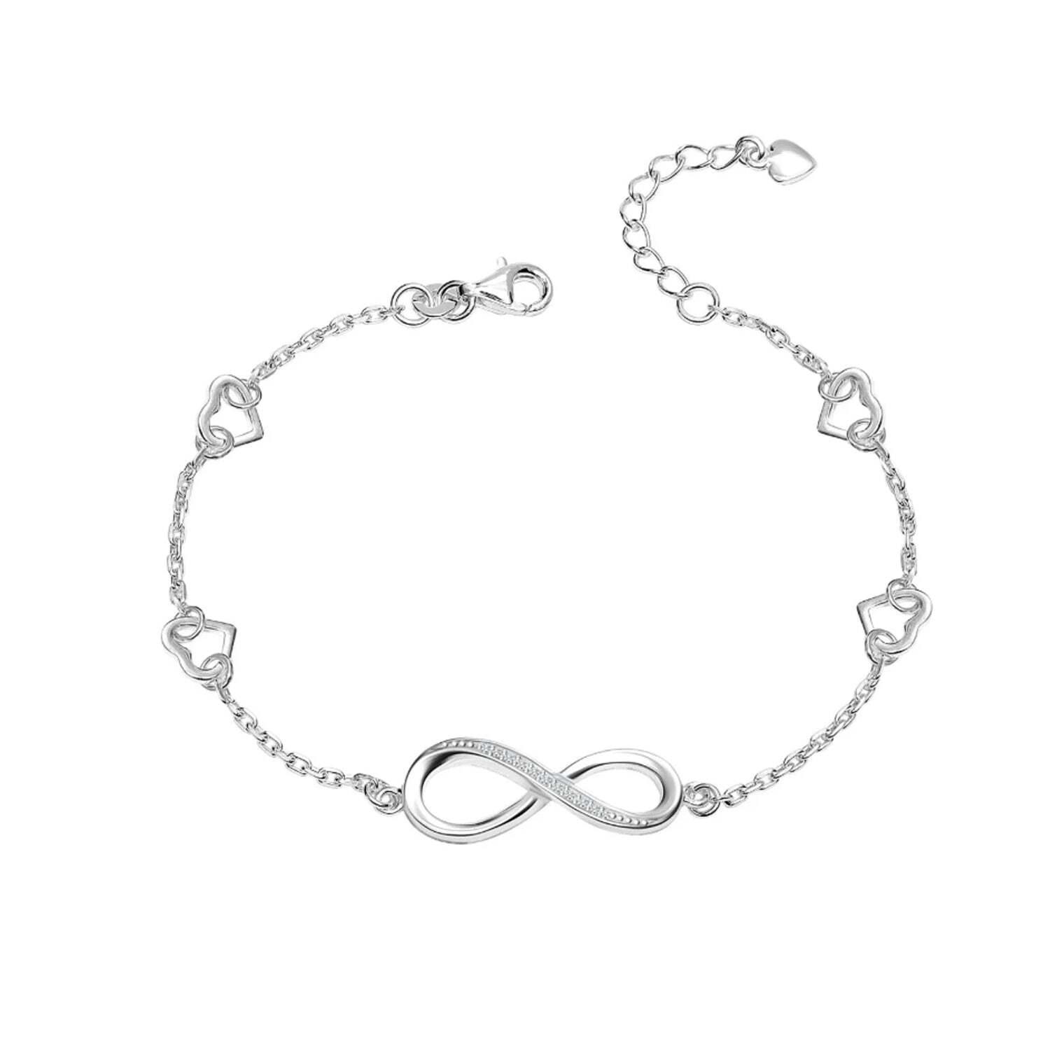 Vrouwen Verstelbare Armband met Oneindigheid Hart Bedels in 925 Sterling Zilver BIPU011