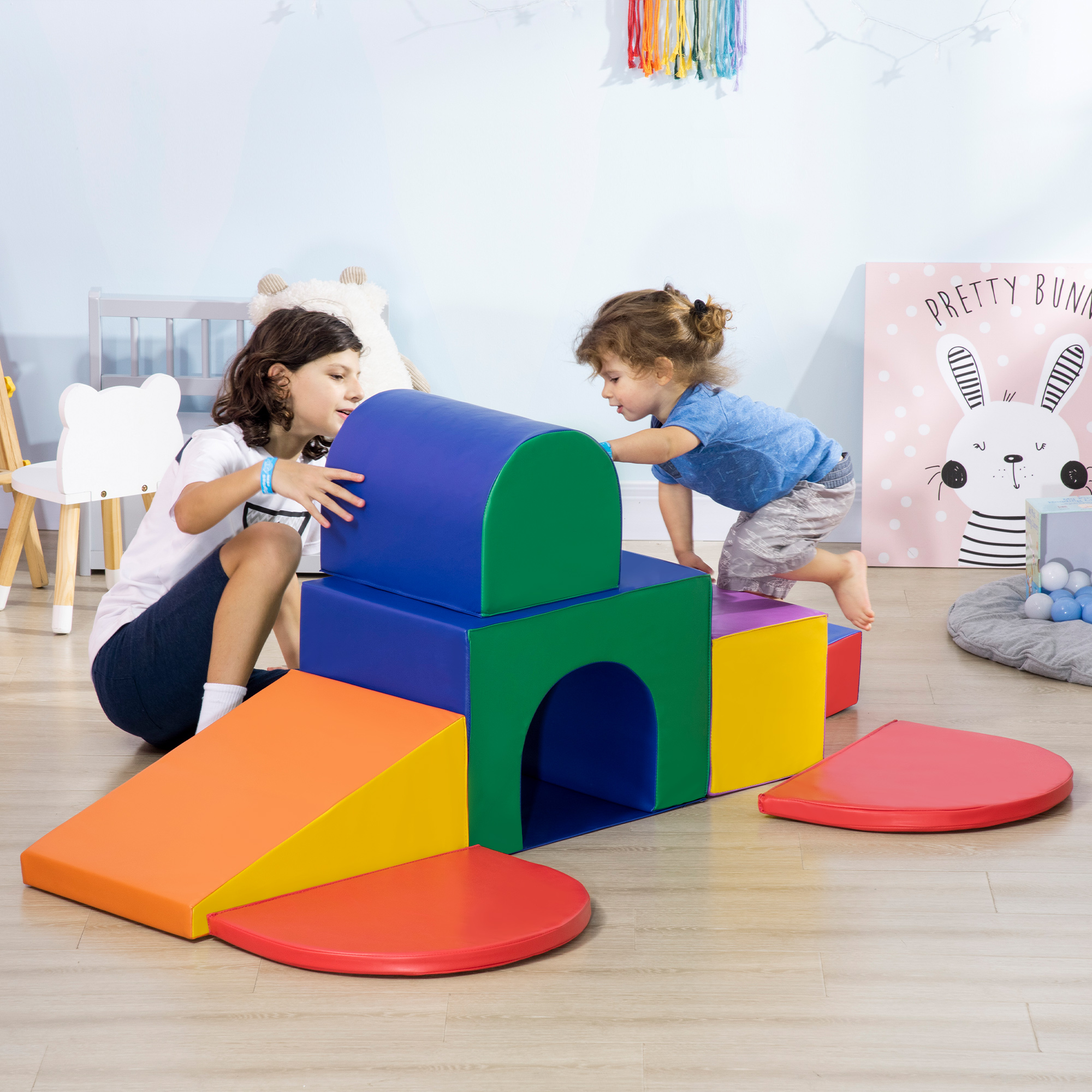 Homcom Set da Gioco per Bambini 1-3 Anni da 7 Blocchi Multicolore in PU e EPE, 170x130x40 cm   Aosom Italy