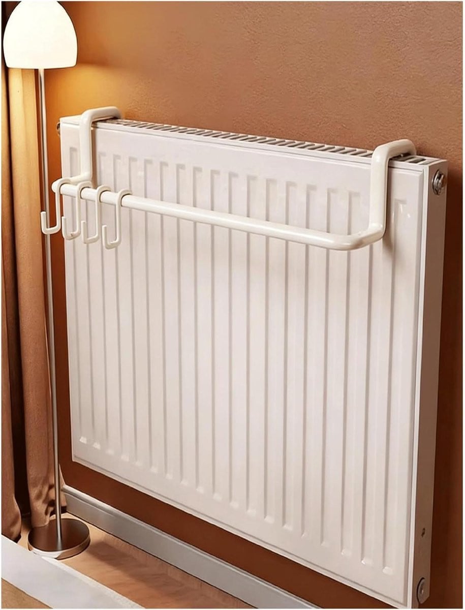 Wit Radiator droogrek met wasknijperrek en haken, 35 cm