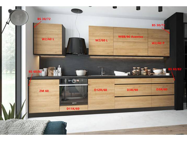 Küchenzeile TREVISO mit Arbeitsplatte 335cm lava Pembroke schwarz matt REJS Vollauszug