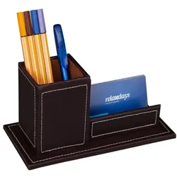 Relaxdays Schreibtisch Organizer für Visitenkarten Weiß,Braun