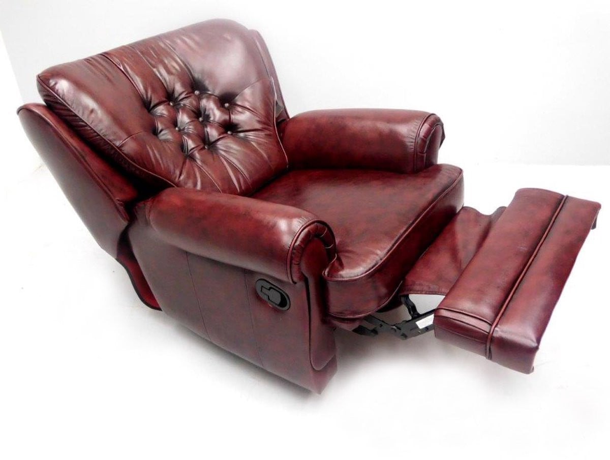 Chesterfield Relaxfauteuil STING hand verstelbaar Handwish leder Burgundy Bordo rood