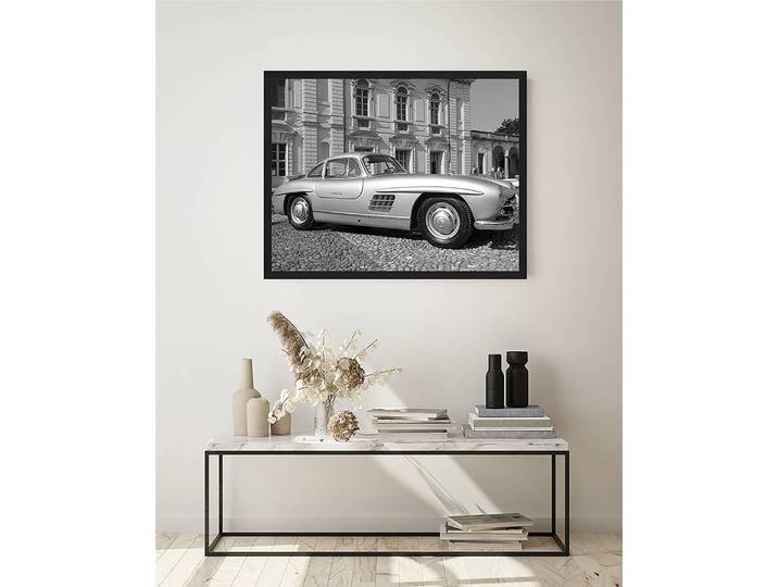 Bild Mercedes 300 sl Gullwing Rahmen: Massivholz Buche, lackiert Abdeckung: Plexiglas Schwarz 93 x 73cm