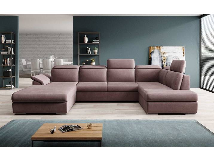 Designer Sofa Emiliano mit Schlaf- und Klappfunktion - Stoff - Grün - Rechts - Luxusbetten24