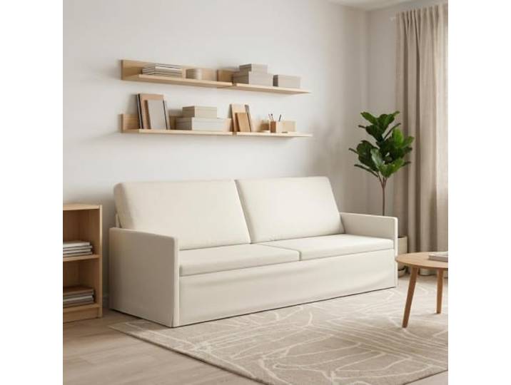 3-Sitzer Sofa Creme 220 x 81 x 82 cm Samt Metallrahmen,Kissenrücken,Samtoberfläche Creme,eckige Form,einfacher Zusammenbau,Wohnzimmer