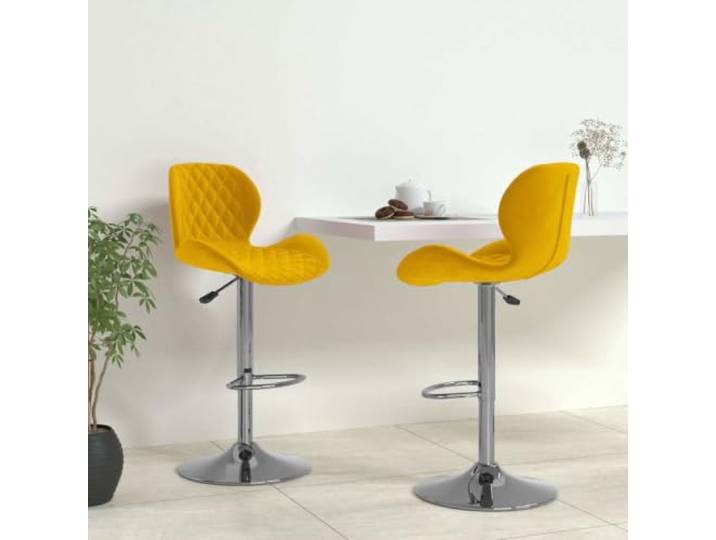 NLQMSU Barhocker, Velours, Senfgelb, 2 Stück, drehbar, Höhe Robuster verchromter Stahl, integrierte Fußstütze, 360° drehbar, Belastung 110 kg, Esszimmer-Stil