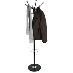 Relaxdays Garderobenständer mit Schirmständer Schwarz,Silber