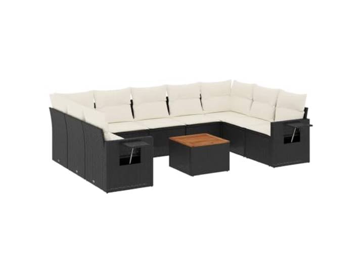 PUGYNBK Gartensofas Set 10-teilig synthetisches Rattan, schwarz Aufbewahrung mit wasserdichter Tasche, klappbarer Beistelltisch, modulares Design, Akazienholz