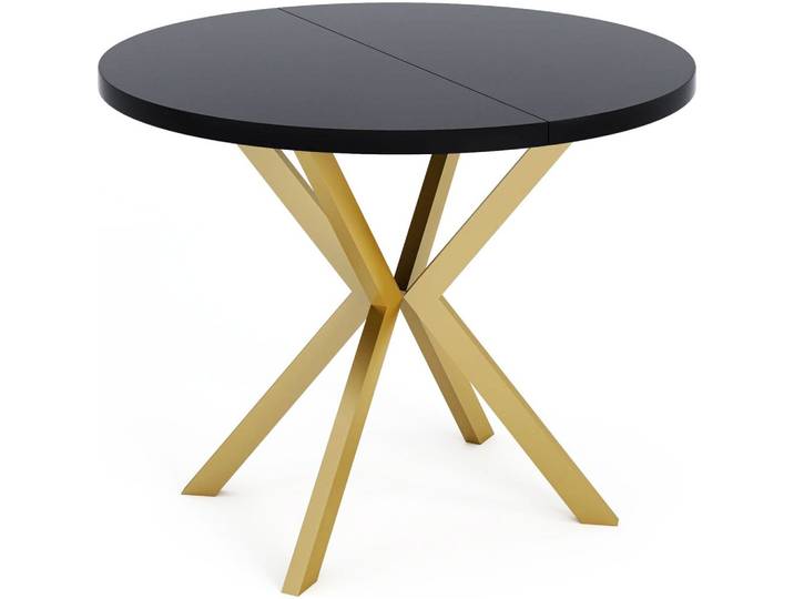 ESSTISCH Flora runder ausziehbarer, Schwarz 120-200/120/76 cm