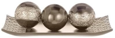 Creative Labs Scents Dublin Brushed Silver Decorative Tray and Orbs/Balls (Set of 3)