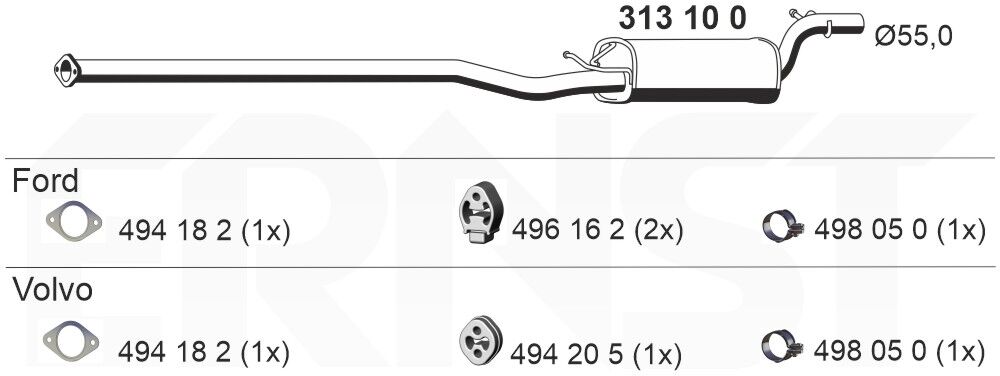 Ernst Mittelschalldämpfer 313100 Für Ford Volvo Mazda