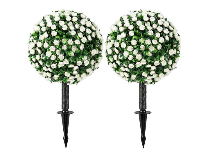 Homcom Künstliche Rosenkugeln PE, Aluminium Weiß, Kunststoff, 55 cm, Dekoration, Blumen & Blumentöpfe, Kunstpflanzen