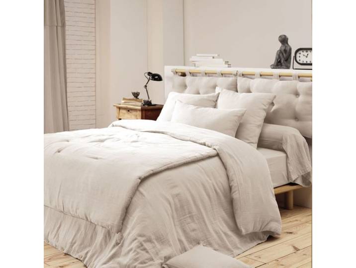 Drap housse en coton beige 180x200 cm