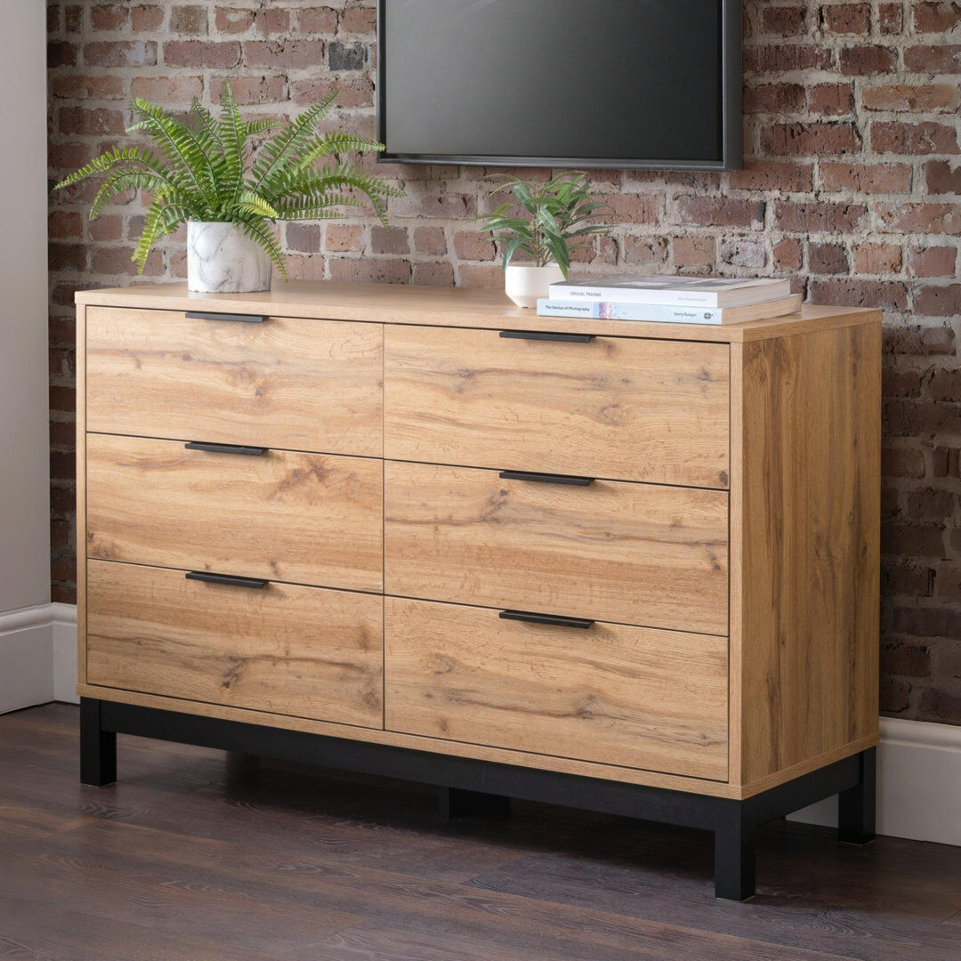 Mercury Bramley 120 cm W Chest of 6 Drawers Oak 77cm H X 120cm W X 40cm D