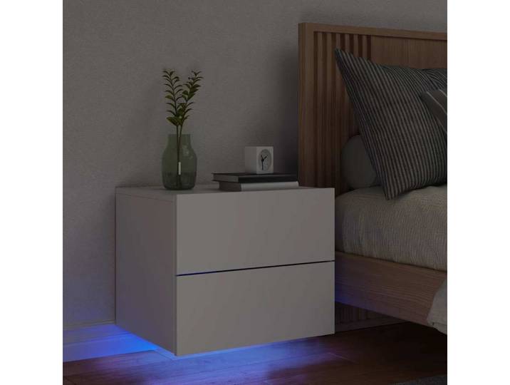 vidaXL Nachtkommode vidaXL Wand-Nachttisch mit LED-Leuchten Weiß