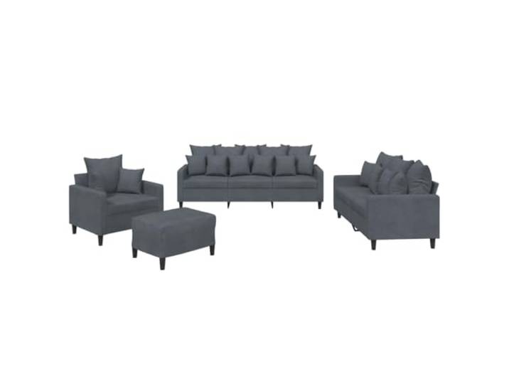 KUTYWEXFM 4-tlg. Sofagarnitur mit Kissen Dunkelgrau Samt Couch Set Elegante Polsterecke aus weichem Samt mit Fußhocker für Wohnzimmer und Büro, inklusive 21 Kissen für maximalen Komfort.