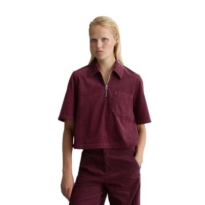 Kurzarmbluse MARC O'POLO DENIM "aus Organic Cotton", Damen, Gr. XXS, rot (mahagony jam), Obermaterial: 100% Baumwolle, unifarben, regular fit bauchfrei, normaler Saum, Blusen