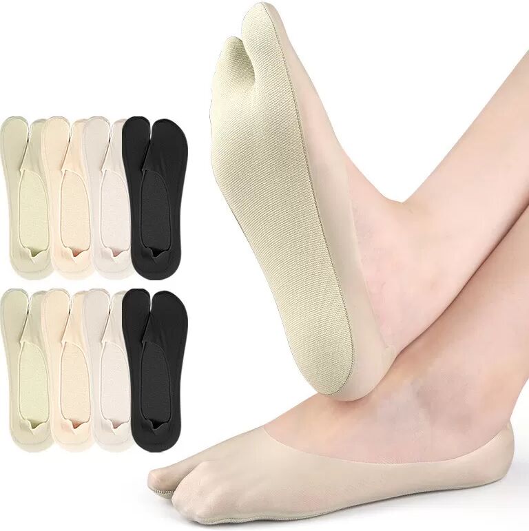 INF Chaussettes invisibles en soie glacée à orteils séparés - 4 paires de chaussettes d'été
