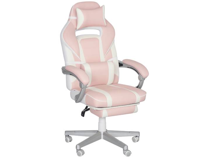 Homcom – chaise de joueur inclinable avec repose-pieds rétractable à hauteur réglable, soutien lombaire et appui-tête amovible