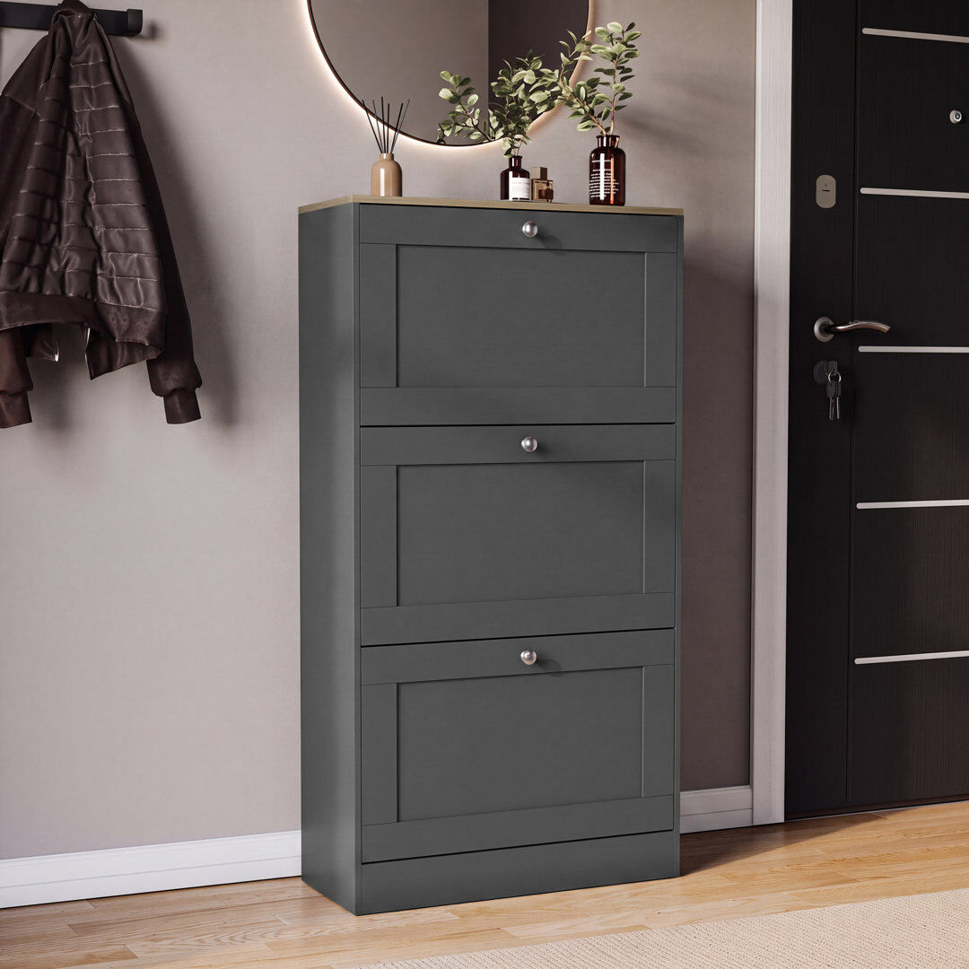 George Oliver 3 Drawer Shoe Cabinet with Top Modern Shoe Storage For Hallway Living Room & Bedroom Charcoal Grey 18