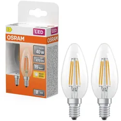 2er Pack OSRAM LED E14 Star Classic B 40 Filament Kerze klar 3.4W Ersatz für 40W warmweißes Licht