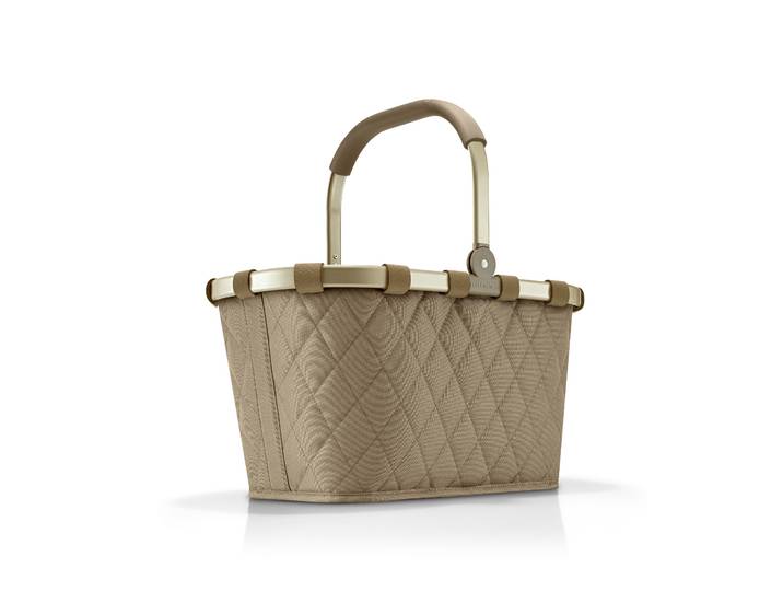 Einkaufskorb REISENTHEL carrybag , beige (frame rhombus olive), B:48cm H:29cm T:28cm, Polyester, Einkaufskörbe, Einkaufskorb, Standfüße, ummantelter Griff zum Umklappen, Innentasche Reißverschluss