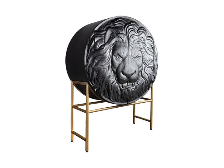 Grosses, massives Design Hihgboard „Lion“ Mangoholz Gold / Schwarz Invicta Interiors