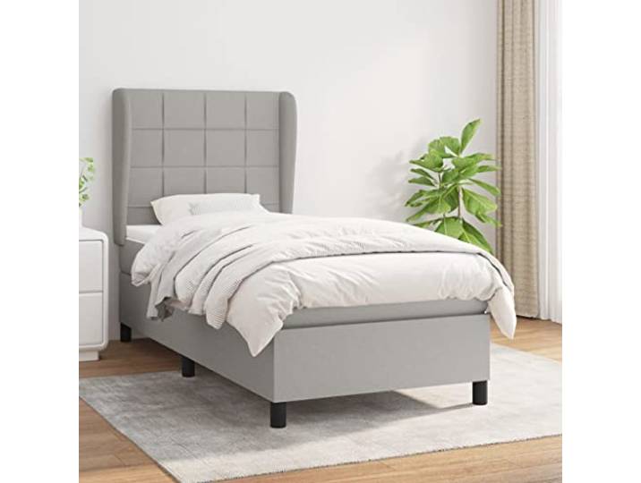 RJPLMFV Lattenrost, Stoff, Grau, 90 x 190 cm, mit Taschenfederkernmatratze Verstellbares Kopfteil, mittelharte Unterstützung, atmungsaktiver Stoff, weicher Matratzenschoner, inkl. Anleitung (evtl