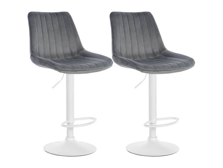 CLP Barhocker 2er Set Samt Dunkelgrau, Metall, 49.5x91x50 cm, Esszimmer, Barmöbel, Barhocker