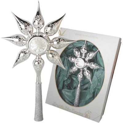 Christbaumspitze KREBS GLAS LAUSCHA "Stern mit Reflex, Weihnachtsdeko, Christbaumschmuck", silber (silberfarben), B:20cm H:30cm, Glas, Weihnachtsbaumschmuck, Weihnachtsbaumschleife Weihnachtsbaumschmuck Weihnachtsanhänger Weihnachtsbaumklammer...
