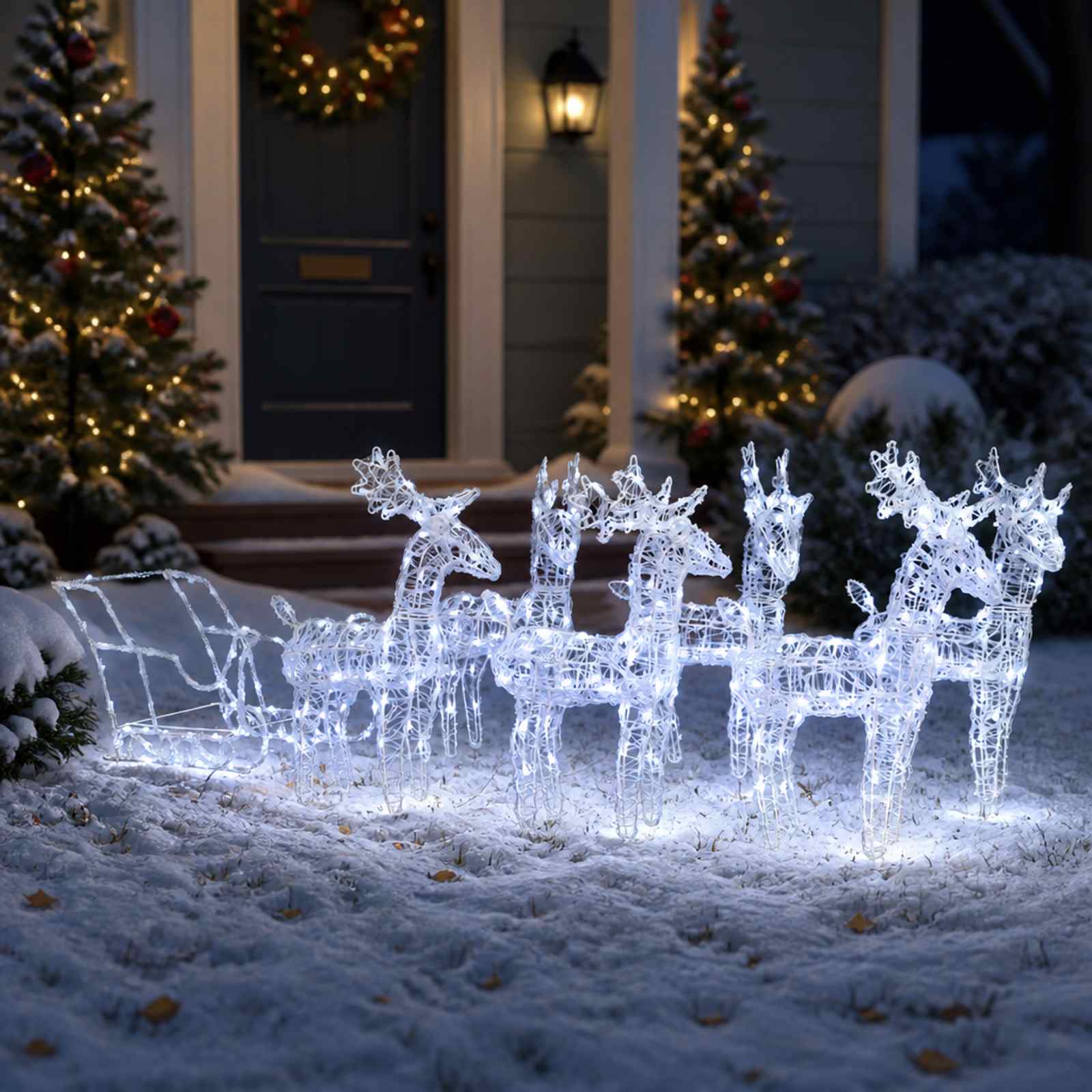vidaXL Décoration de Noël Rennes et traîneau 320 LED Acrylique