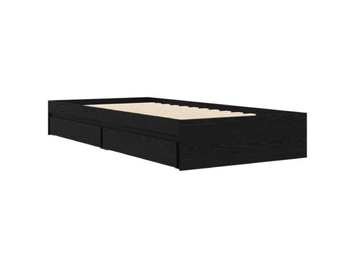 KTHLBRH Bettrahmen Eiche Schwarz 80 x 200 cm Technisches Holz, integrierte Schubladen, feste Latten, Unterstützung 140 kg